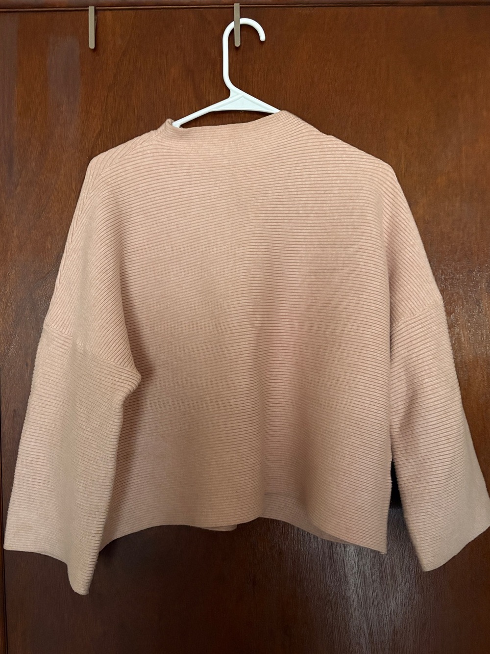 Unique Women's Mock Neck Blush Pink Sweater with oversized 3/4 Length sleeves